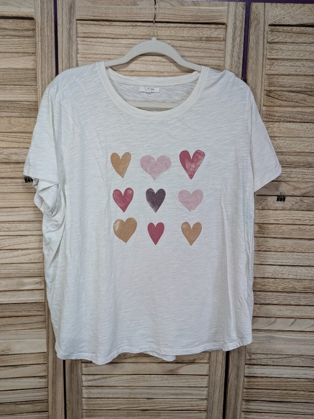 Maurices Casual Heart Print Short Sleeve Tee - White Size 2X